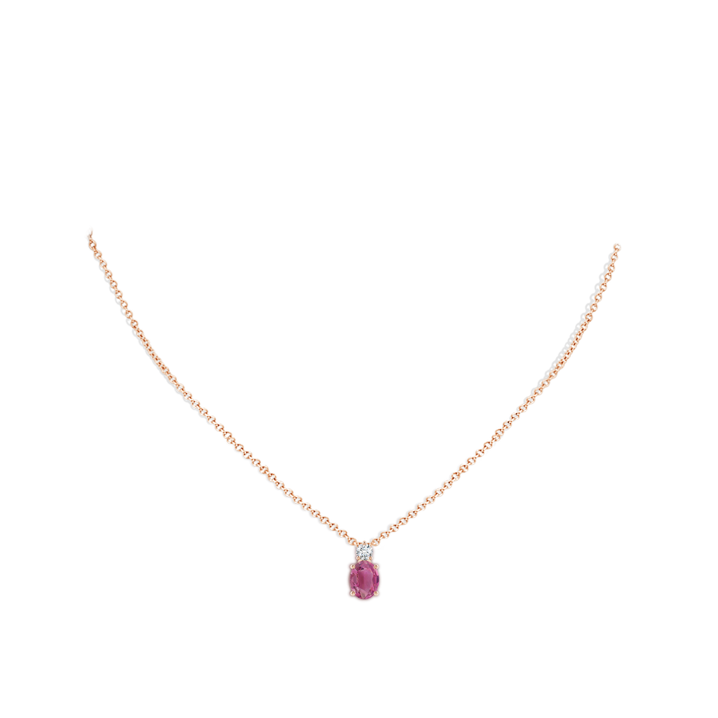 8x6mm AAA Oval Pink Tourmaline Solitaire Pendant with Diamond in Rose Gold pen