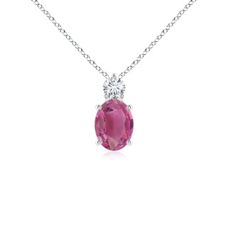 8x6mm AAA Oval Pink Tourmaline Solitaire Pendant with Diamond in White Gold