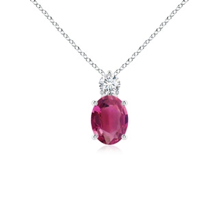 8x6mm AAAA Oval Pink Tourmaline Solitaire Pendant with Diamond in P950 Platinum