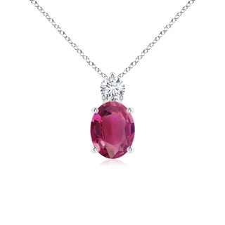 9x7mm AAAA Oval Pink Tourmaline Solitaire Pendant with Diamond in P950 Platinum