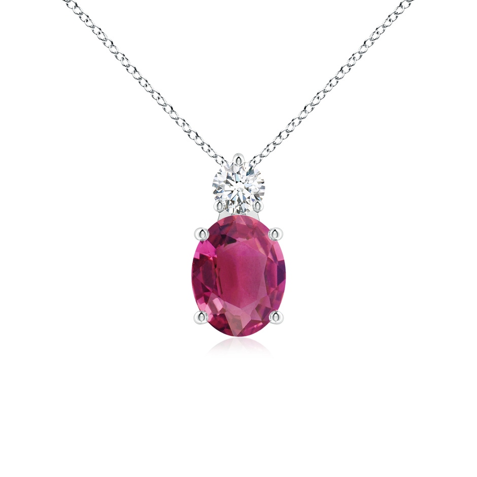 9x7mm AAAA Oval Pink Tourmaline Solitaire Pendant with Diamond in P950 Platinum 