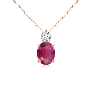 9x7mm AAAA Oval Pink Tourmaline Solitaire Pendant with Diamond in Rose Gold