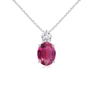 9x7mm AAAA Oval Pink Tourmaline Solitaire Pendant with Diamond in White Gold
