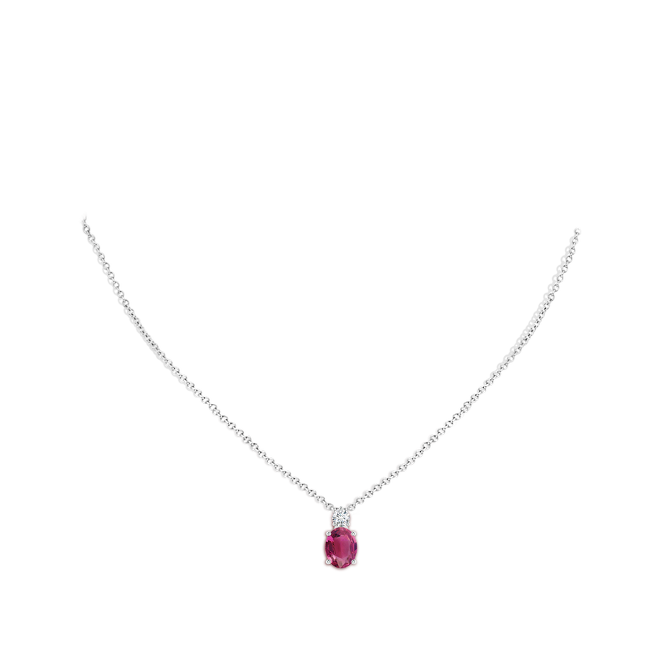 9x7mm AAAA Oval Pink Tourmaline Solitaire Pendant with Diamond in White Gold pen