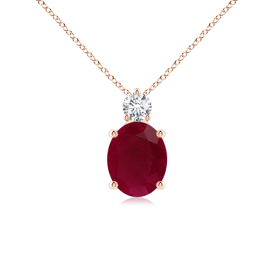 10x8mm A Oval Ruby Solitaire Pendant with Diamond in Rose Gold 
