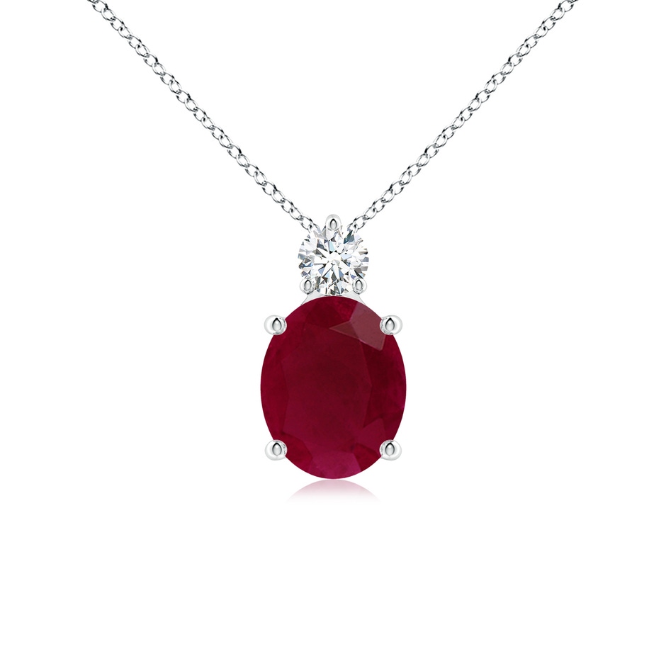 10x8mm A Oval Ruby Solitaire Pendant with Diamond in White Gold 