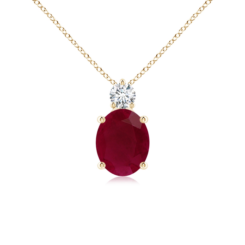 10x8mm A Oval Ruby Solitaire Pendant with Diamond in Yellow Gold 