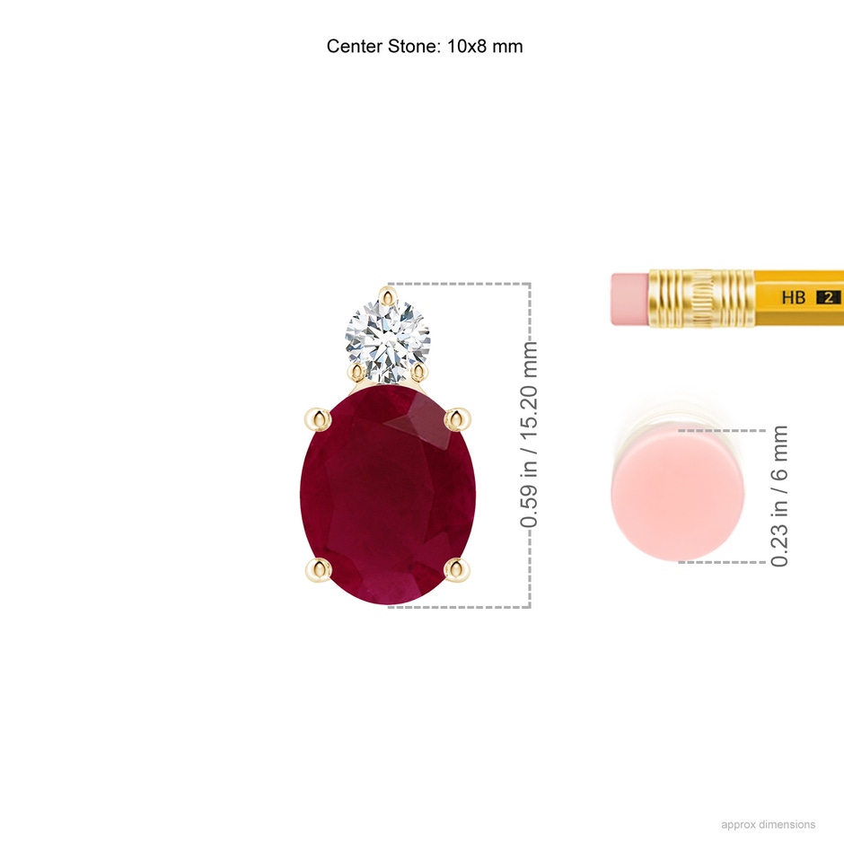 10x8mm A Oval Ruby Solitaire Pendant with Diamond in Yellow Gold ruler