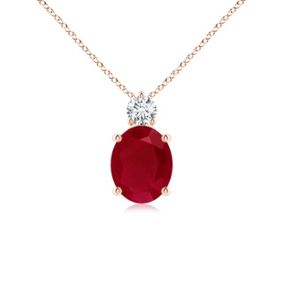 10x8mm AA Oval Ruby Solitaire Pendant with Diamond in Rose Gold
