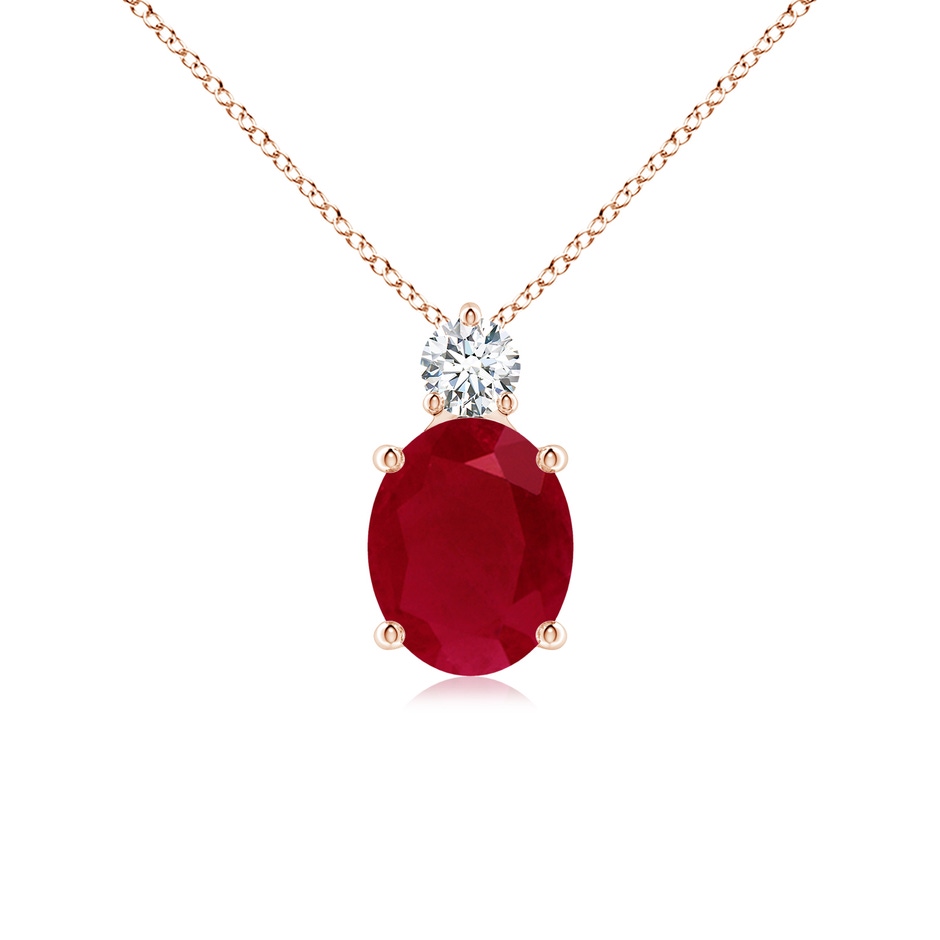 10x8mm AA Oval Ruby Solitaire Pendant with Diamond in Rose Gold 