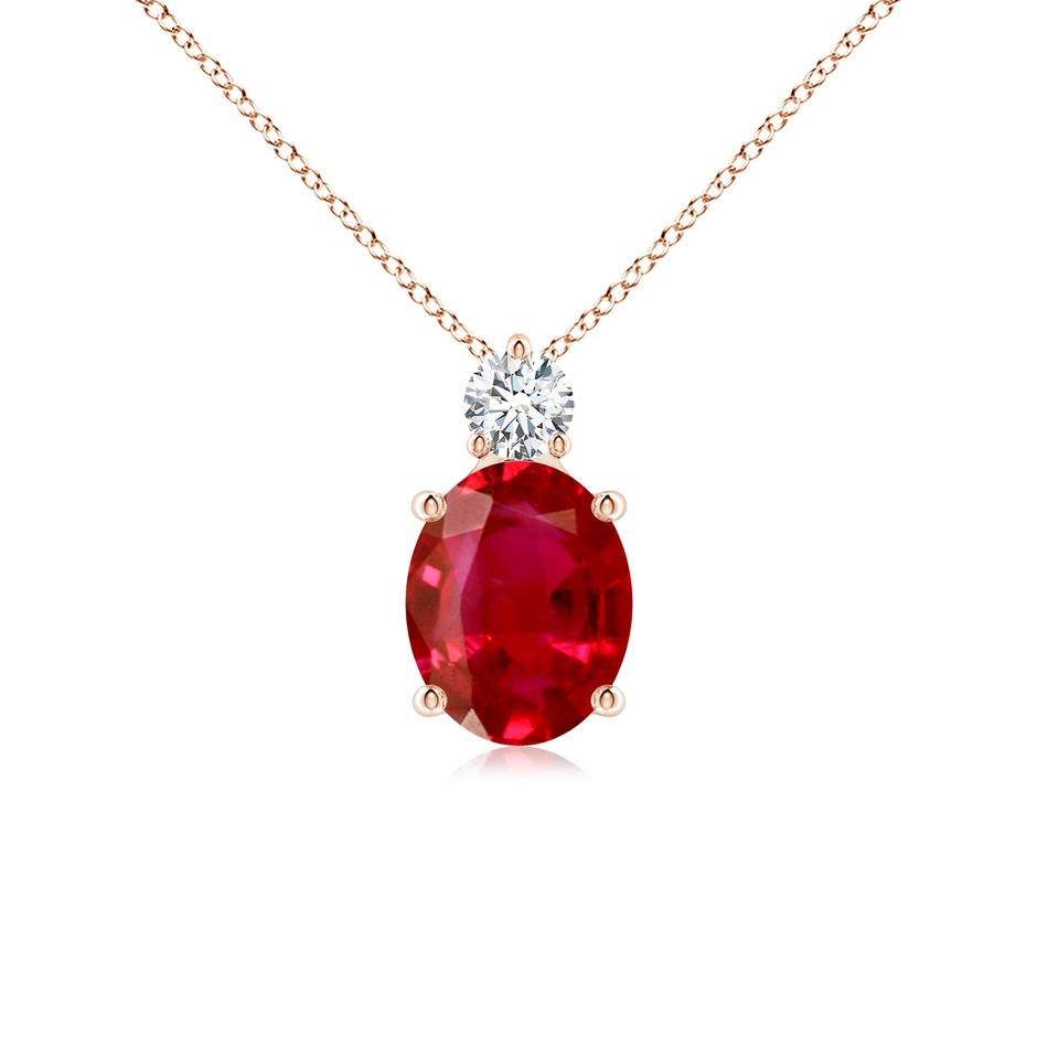 10x8mm AAA Oval Ruby Solitaire Pendant with Diamond in Rose Gold 