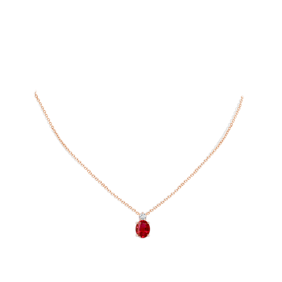 10x8mm AAA Oval Ruby Solitaire Pendant with Diamond in Rose Gold pen