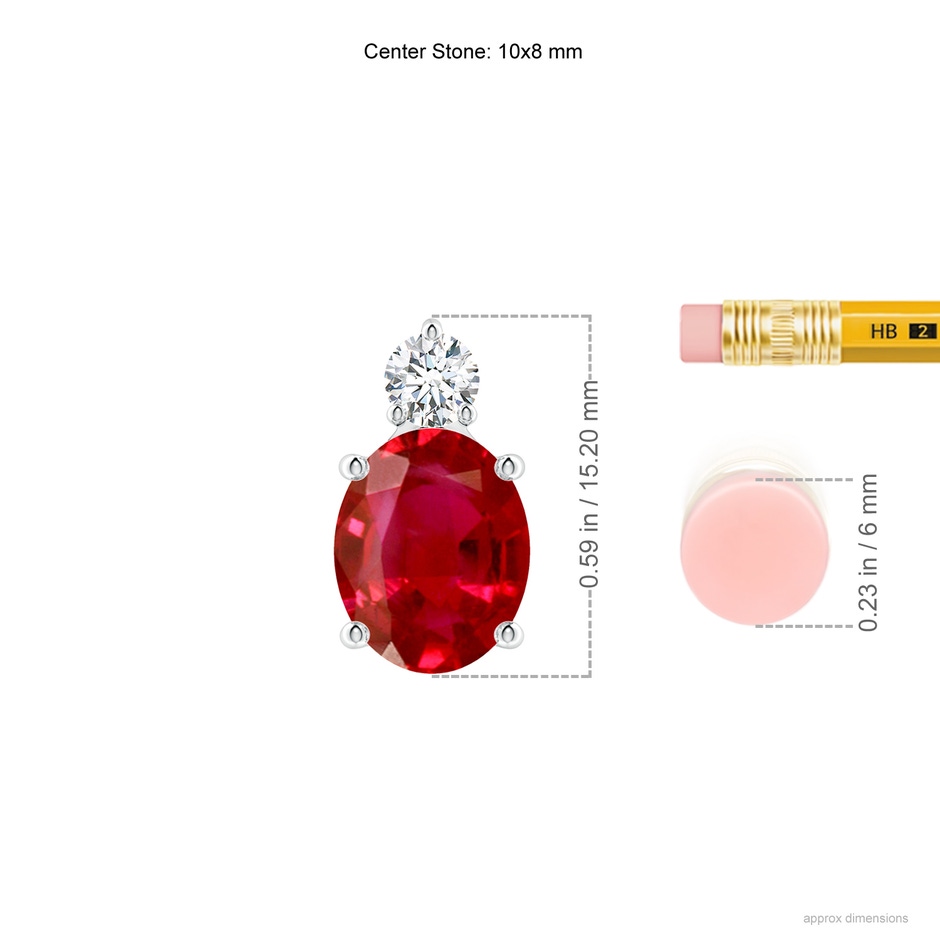 10x8mm AAA Oval Ruby Solitaire Pendant with Diamond in S999 Silver ruler