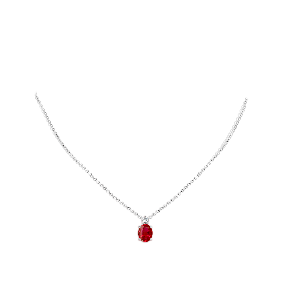 10x8mm AAA Oval Ruby Solitaire Pendant with Diamond in White Gold pen