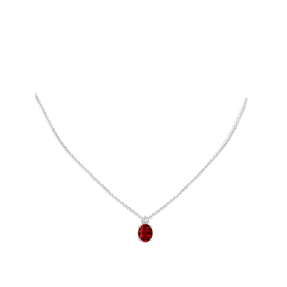 10x8mm AAAA Oval Ruby Solitaire Pendant with Diamond in P950 Platinum pen