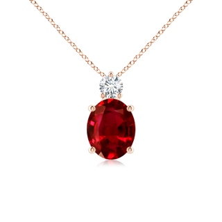10x8mm AAAA Oval Ruby Solitaire Pendant with Diamond in Rose Gold