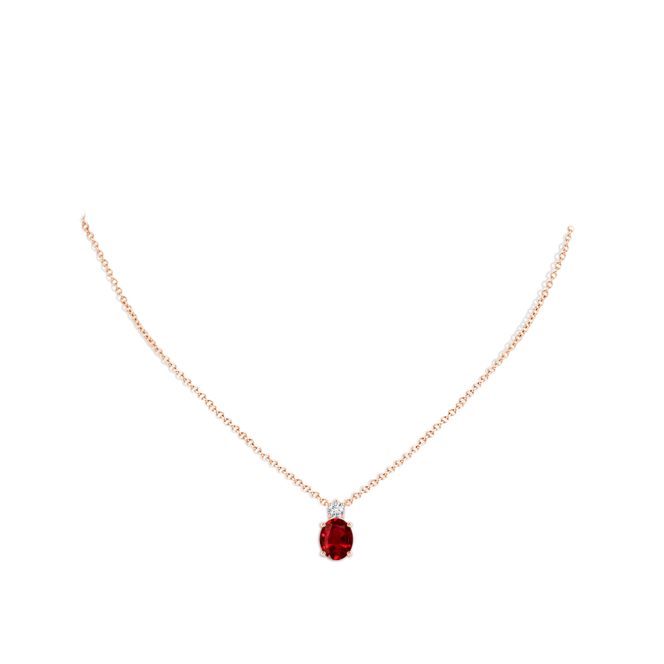 10x8mm AAAA Oval Ruby Solitaire Pendant with Diamond in Rose Gold pen