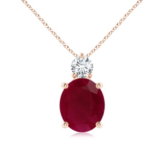 12x10mm A Oval Ruby Solitaire Pendant with Diamond in Rose Gold