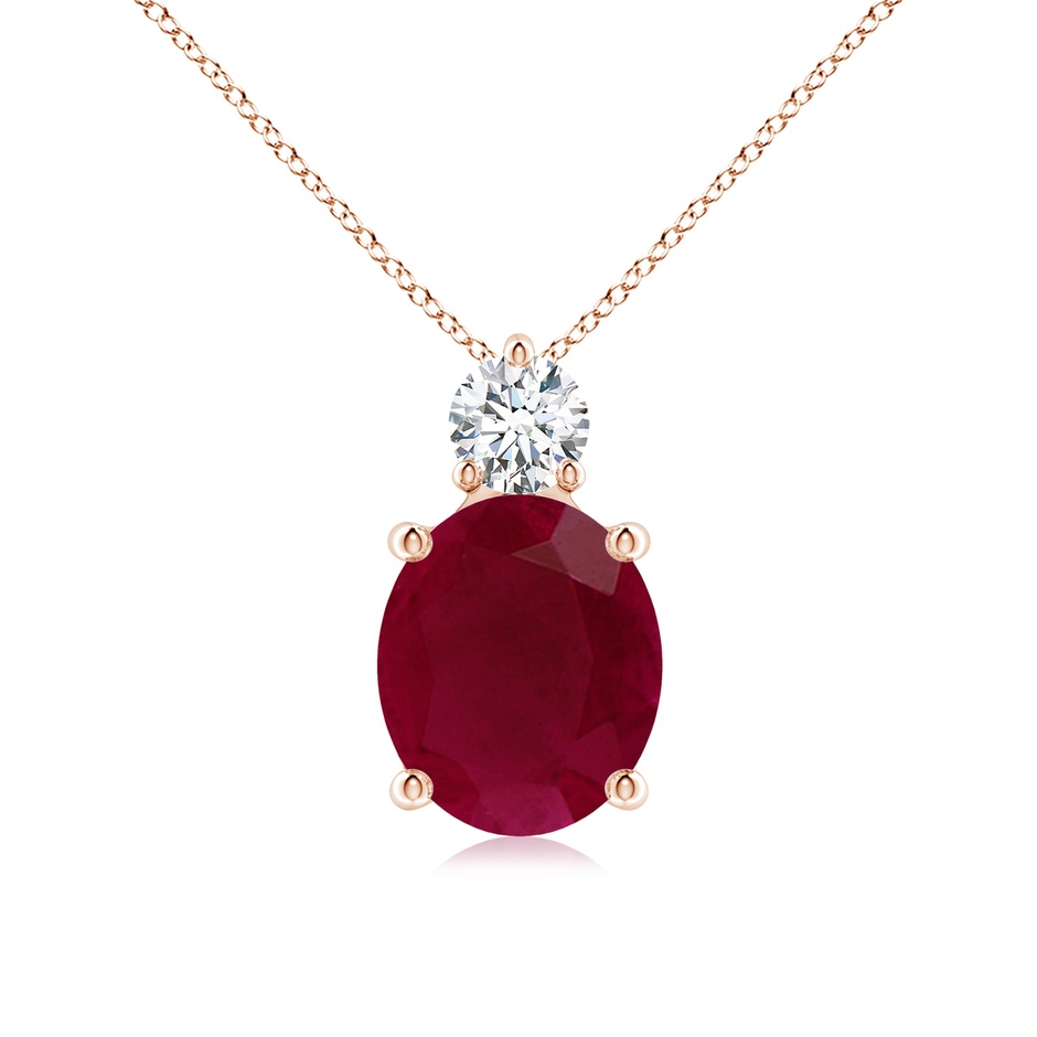 12x10mm A Oval Ruby Solitaire Pendant with Diamond in Rose Gold 