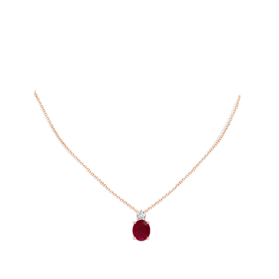 12x10mm A Oval Ruby Solitaire Pendant with Diamond in Rose Gold pen