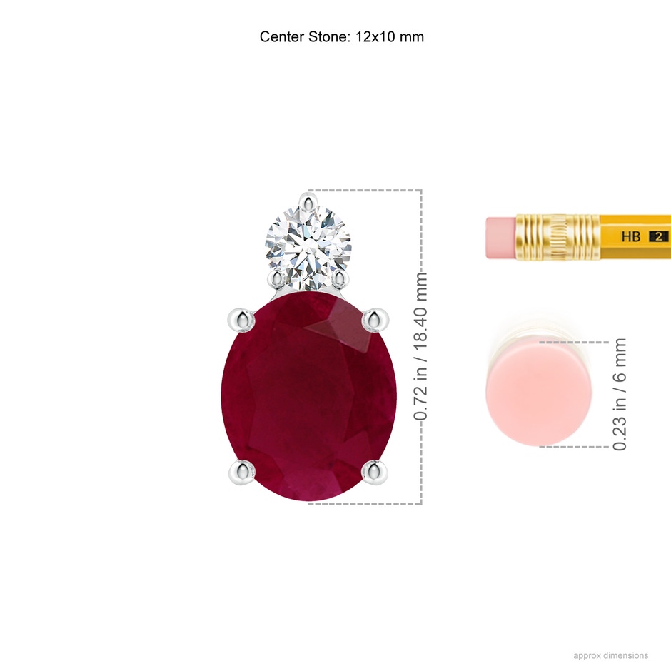 12x10mm A Oval Ruby Solitaire Pendant with Diamond in S999 Silver ruler
