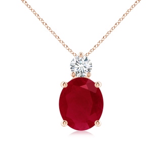 12x10mm AA Oval Ruby Solitaire Pendant with Diamond in Rose Gold