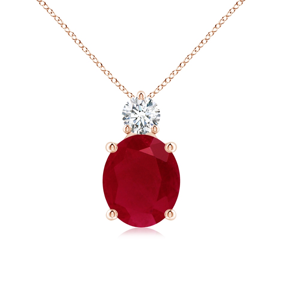 12x10mm AA Oval Ruby Solitaire Pendant with Diamond in Rose Gold 