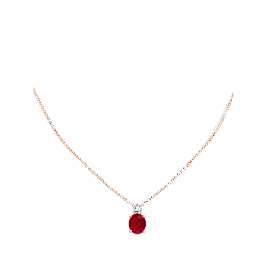 12x10mm AA Oval Ruby Solitaire Pendant with Diamond in Rose Gold pen