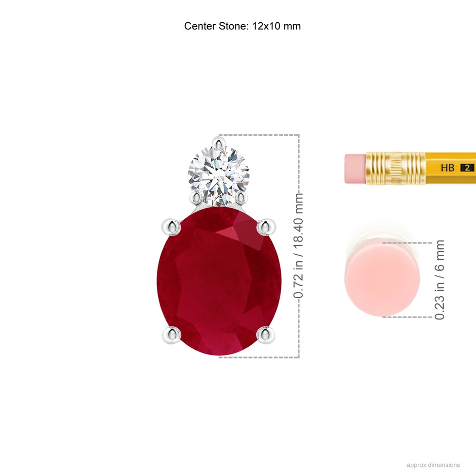 12x10mm AA Oval Ruby Solitaire Pendant with Diamond in S999 Silver ruler
