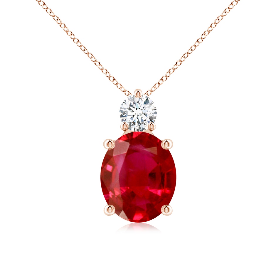 12x10mm AAA Oval Ruby Solitaire Pendant with Diamond in Rose Gold 