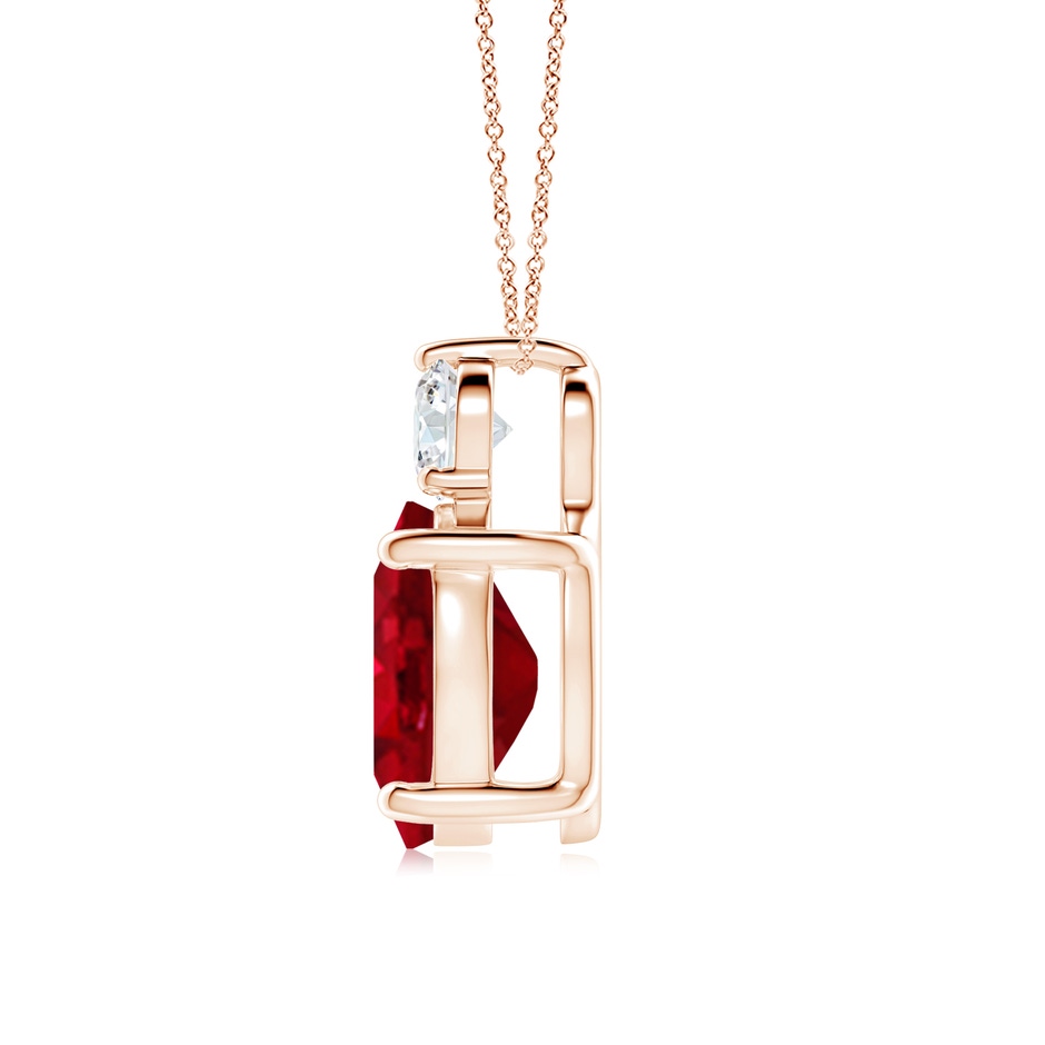 12x10mm AAA Oval Ruby Solitaire Pendant with Diamond in Rose Gold side 199