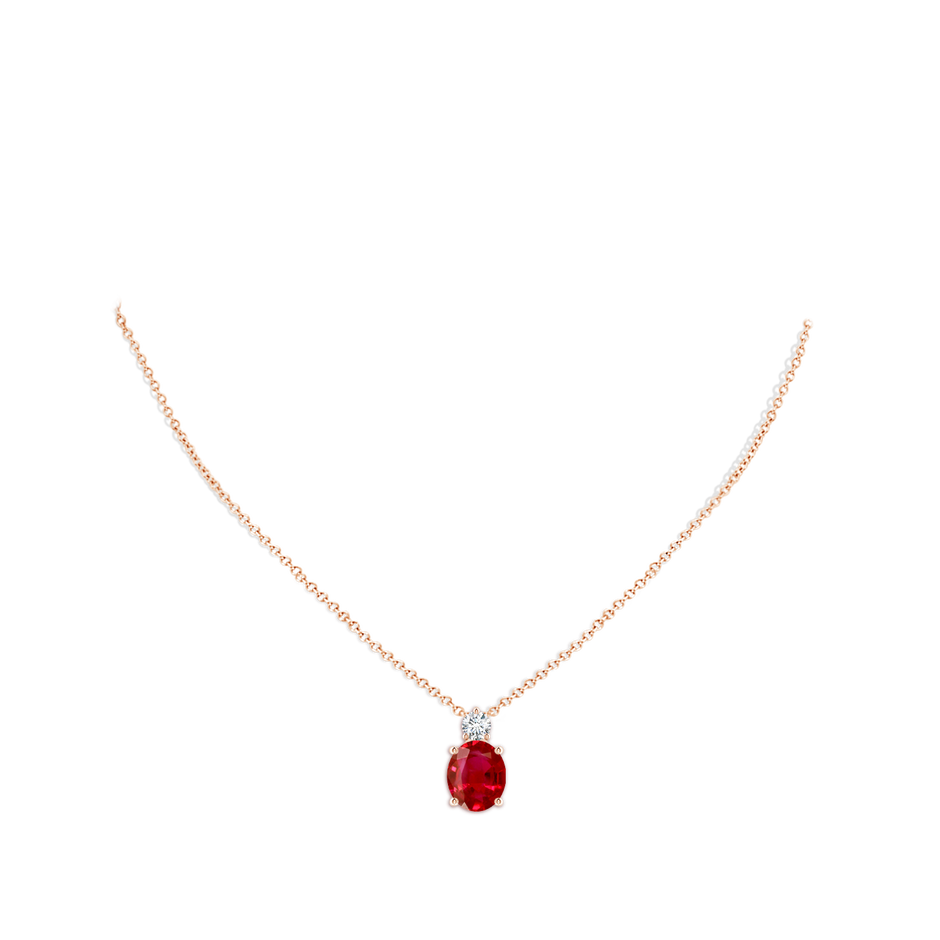 12x10mm AAA Oval Ruby Solitaire Pendant with Diamond in Rose Gold pen