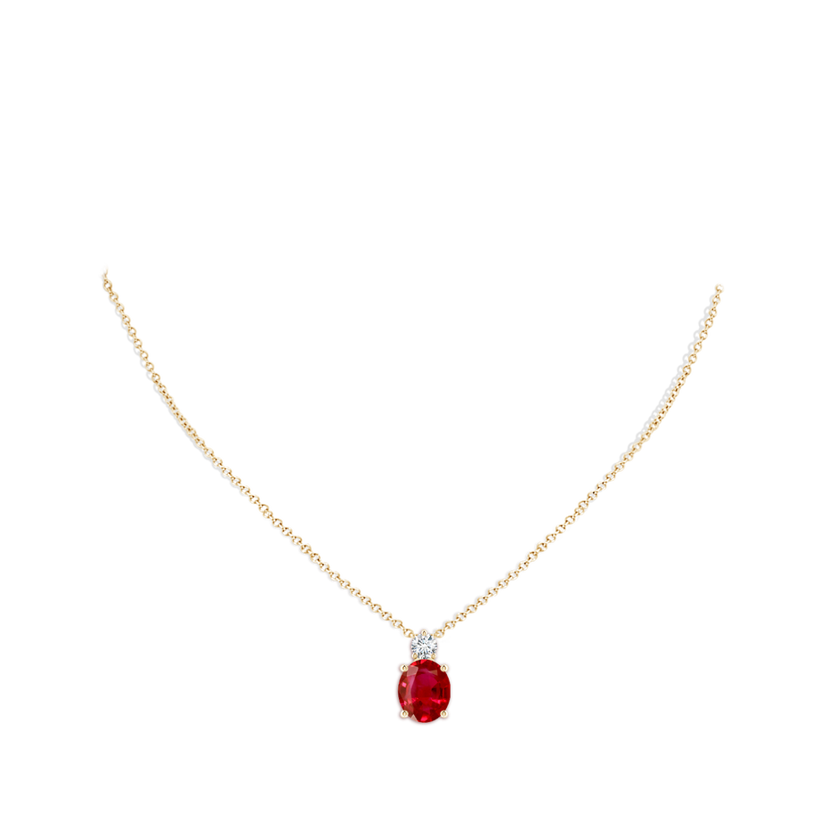 12x10mm AAA Oval Ruby Solitaire Pendant with Diamond in Yellow Gold pen