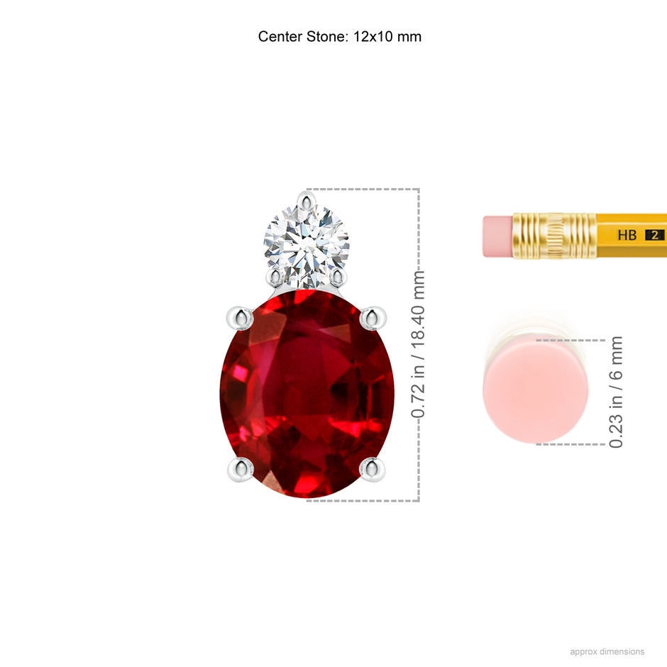 12x10mm AAAA Oval Ruby Solitaire Pendant with Diamond in S999 Silver ruler