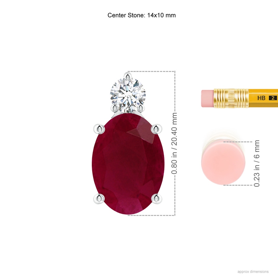 14x10mm A Oval Ruby Solitaire Pendant with Diamond in P950 Platinum ruler