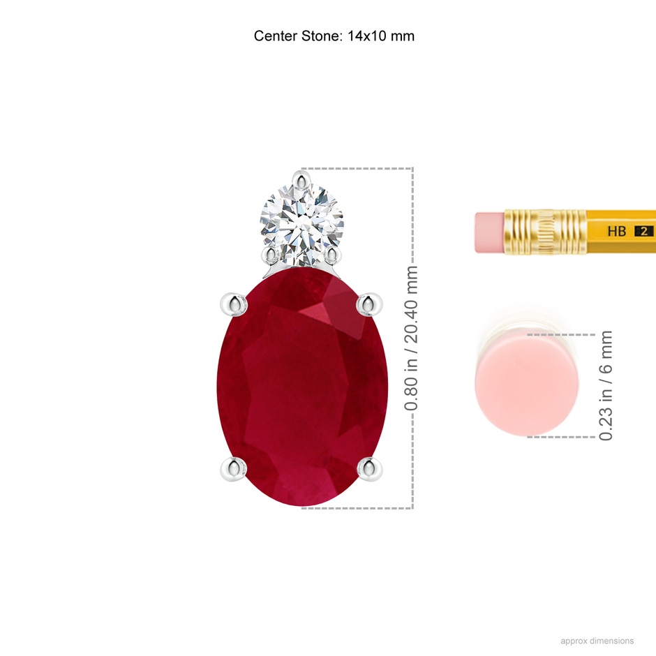 14x10mm AA Oval Ruby Solitaire Pendant with Diamond in P950 Platinum ruler