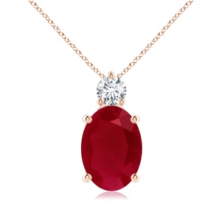 14x10mm AA Oval Ruby Solitaire Pendant with Diamond in Rose Gold