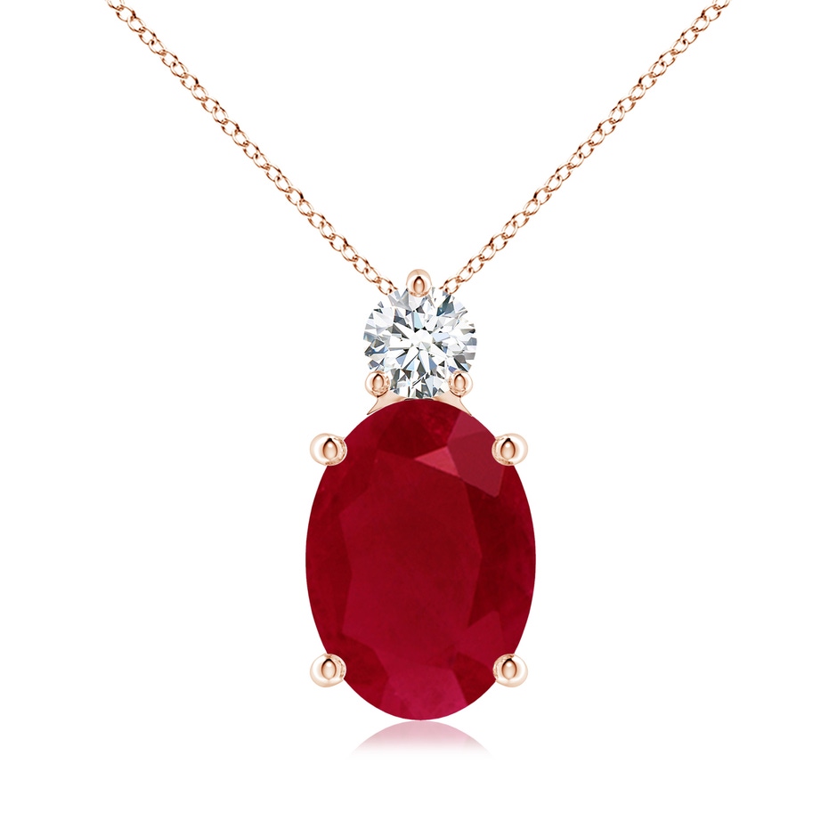 14x10mm AA Oval Ruby Solitaire Pendant with Diamond in Rose Gold 