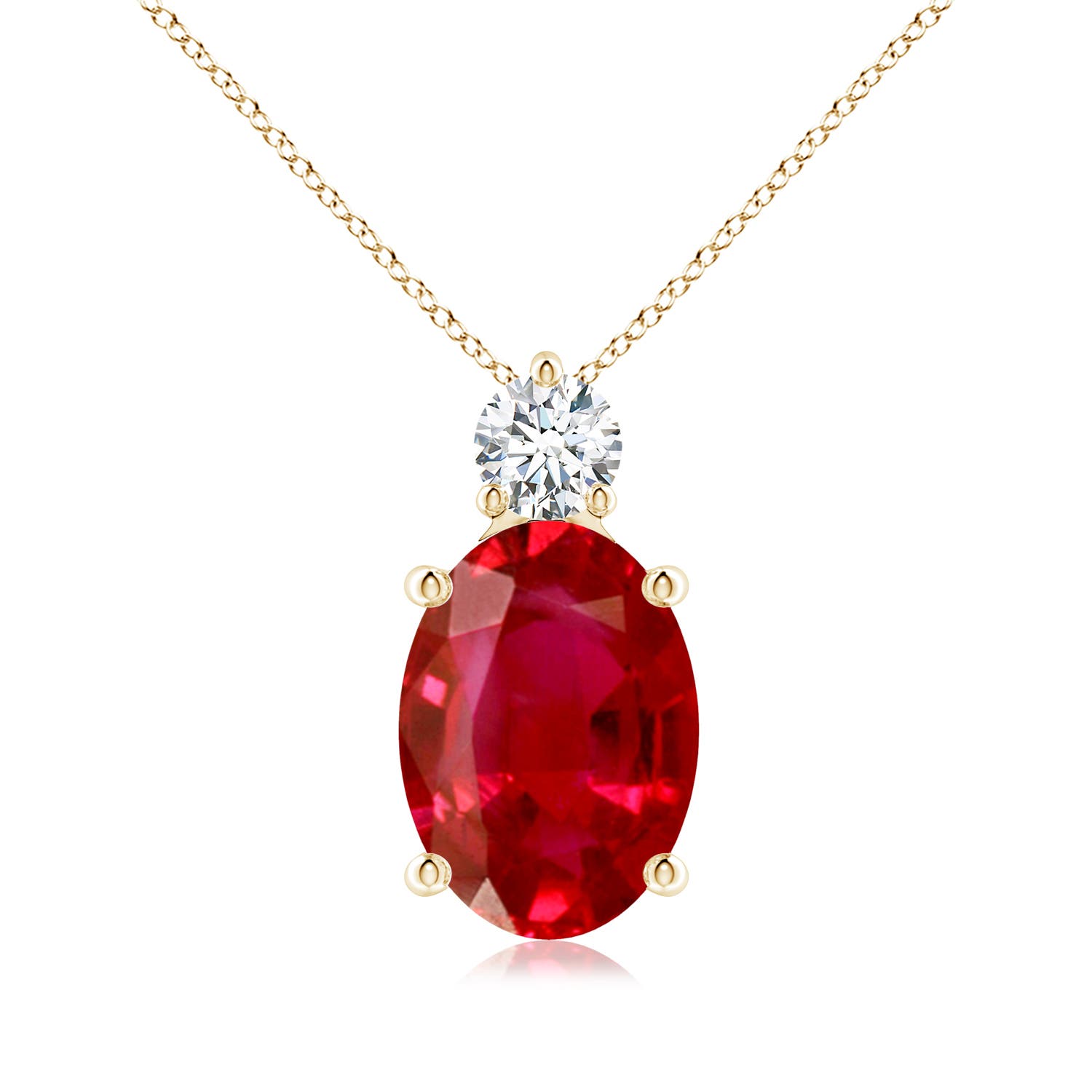 Angara 7.72 CTW Oval Ruby Solitaire Pendant with Diamond in 14K Yellow Gold