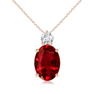 14x10mm AAAA Oval Ruby Solitaire Pendant with Diamond in Rose Gold