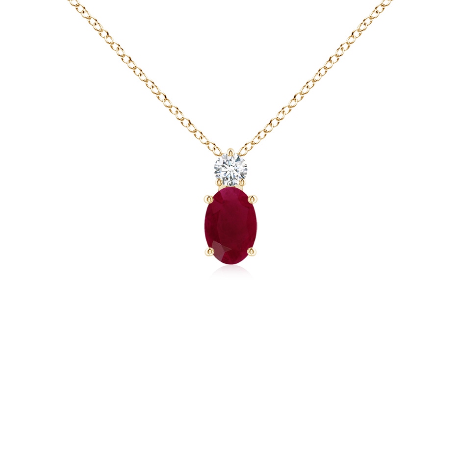 6x4mm A Oval Ruby Solitaire Pendant with Diamond in 10K Yellow Gold 