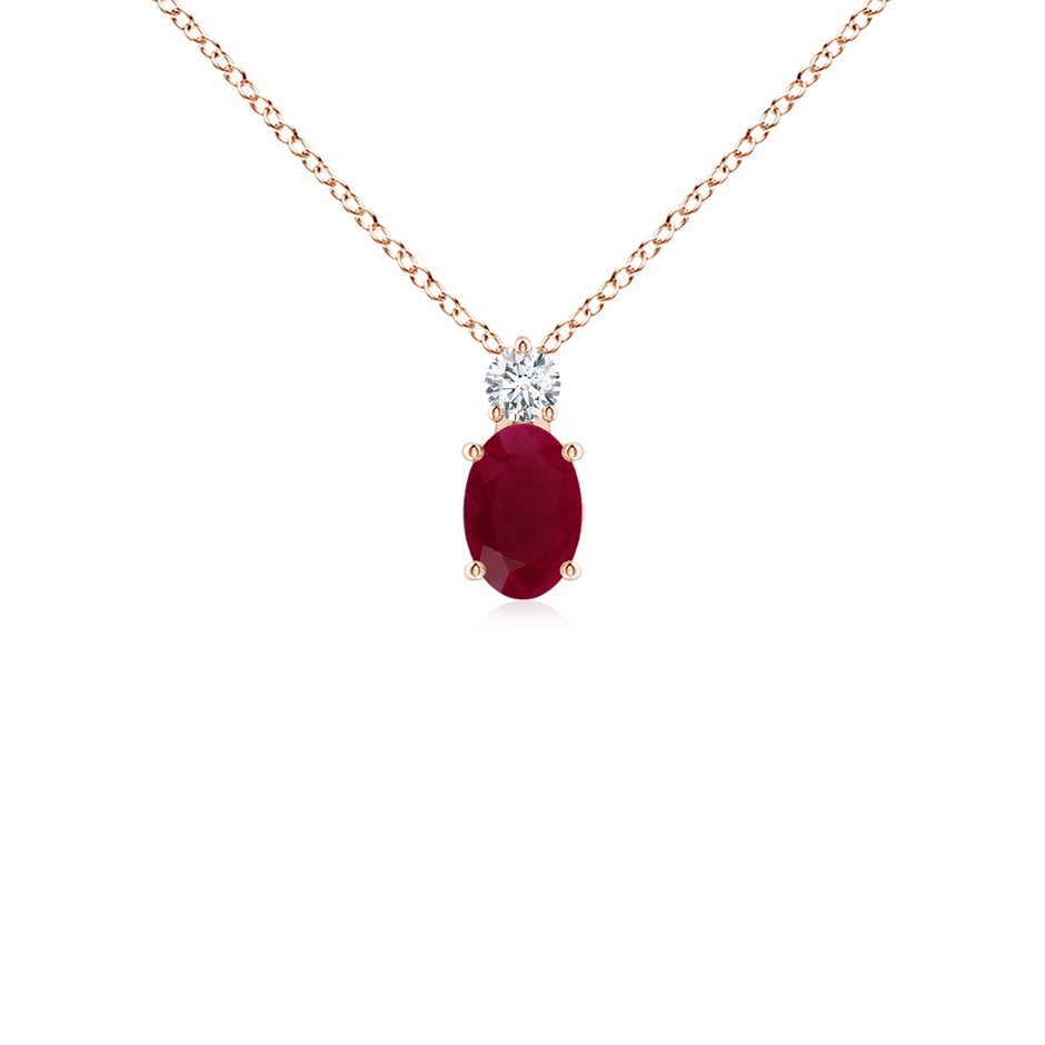 6x4mm A Oval Ruby Solitaire Pendant with Diamond in Rose Gold 