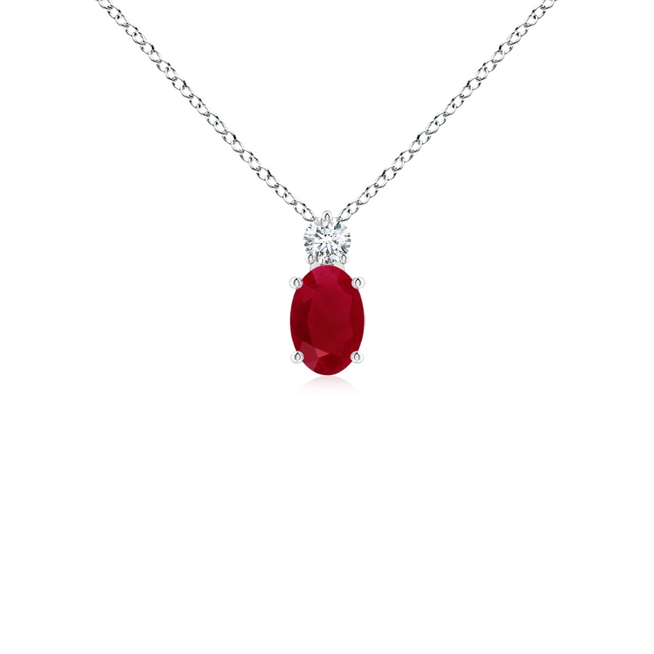 6x4mm AA Oval Ruby Solitaire Pendant with Diamond in White Gold 