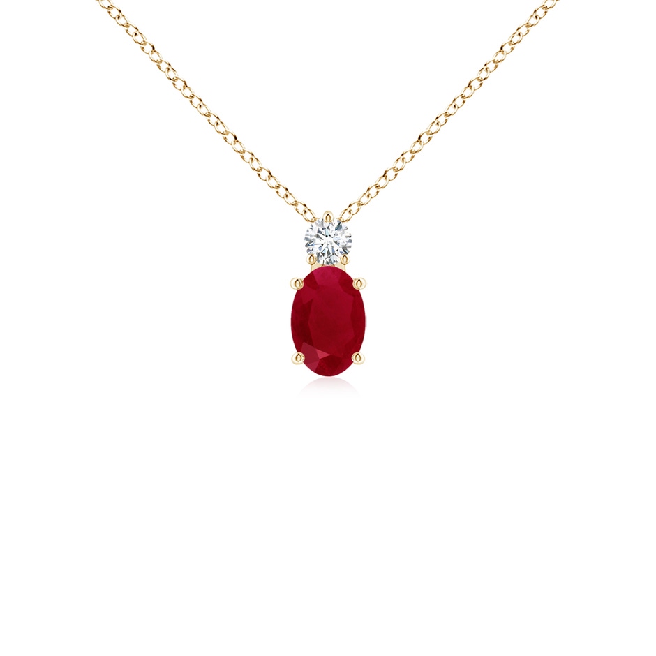 6x4mm AA Oval Ruby Solitaire Pendant with Diamond in Yellow Gold 