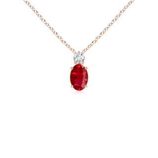6x4mm AAA Oval Ruby Solitaire Pendant with Diamond in 10K Rose Gold