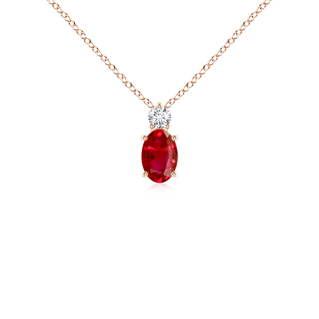 6x4mm AAA Oval Ruby Solitaire Pendant with Diamond in Rose Gold 