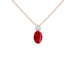 6x4mm AAA Oval Ruby Solitaire Pendant with Diamond in Rose Gold