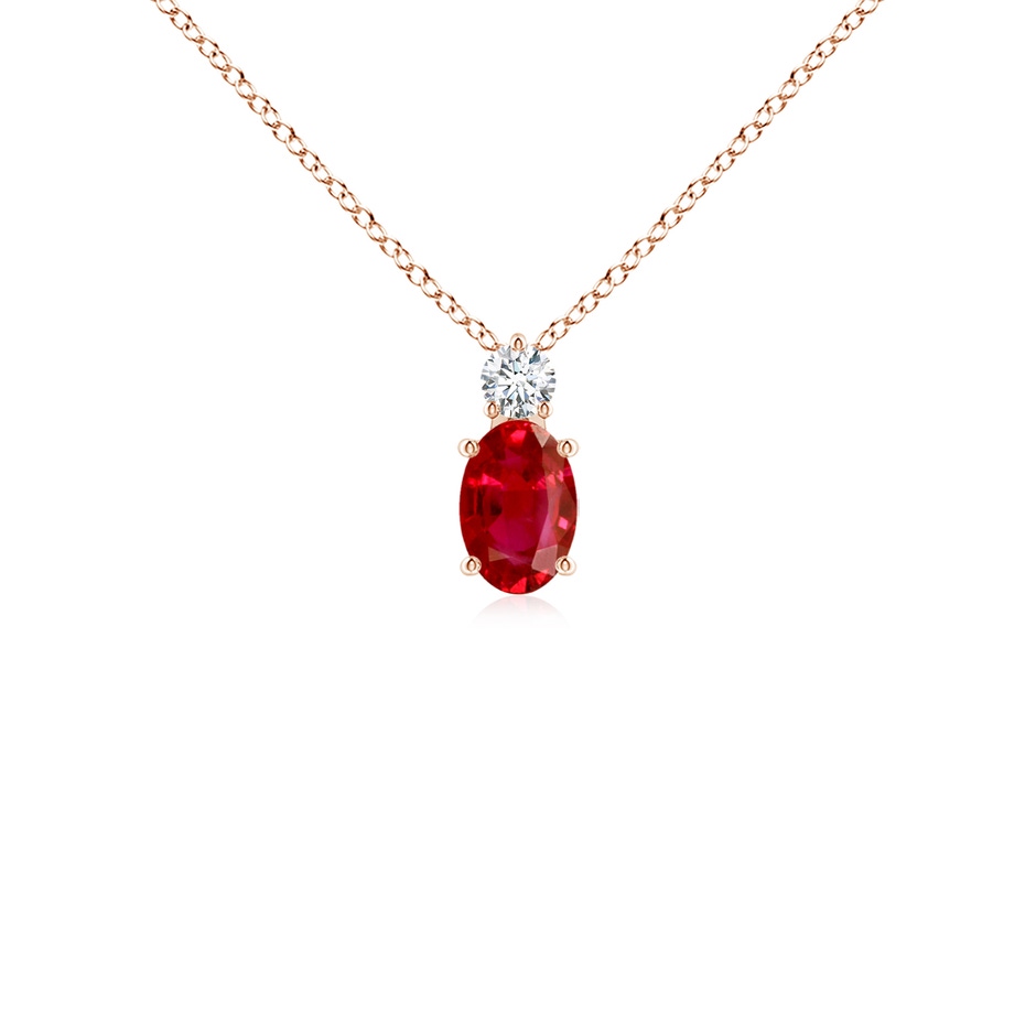 6x4mm AAA Oval Ruby Solitaire Pendant with Diamond in Rose Gold 