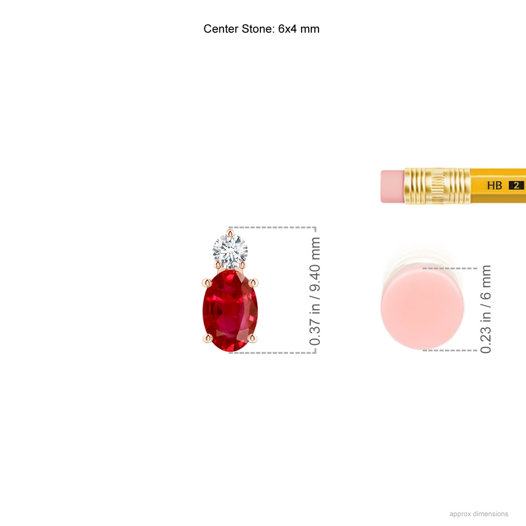 6x4mm AAA Oval Ruby Solitaire Pendant with Diamond in Rose Gold ruler