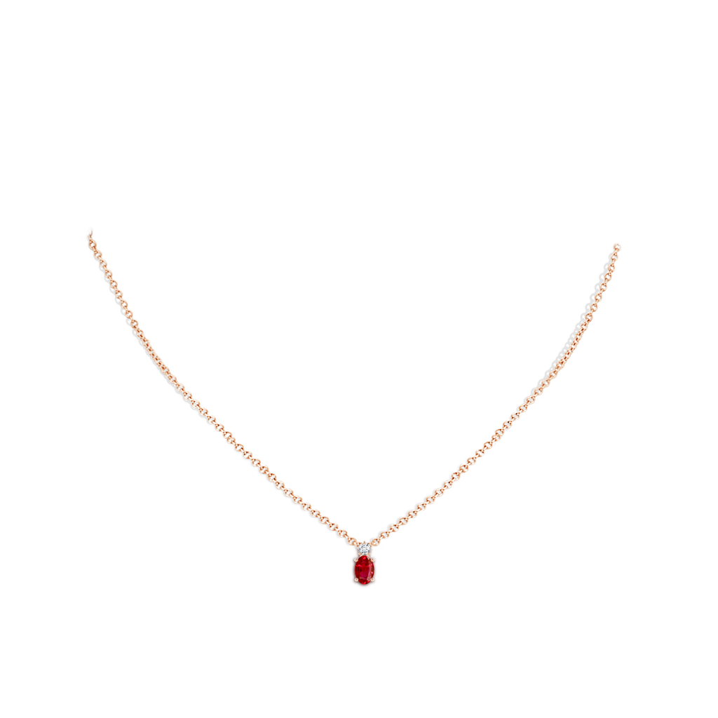 6x4mm AAA Oval Ruby Solitaire Pendant with Diamond in Rose Gold pen